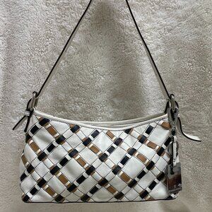 Etienne Aigner Leather, Cream colored, handbag with brown/black/tan weaving